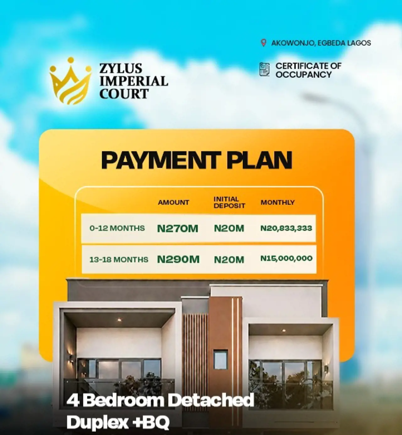 OWN A/UNITS OF 4-BEDROOM DUPLEX + BQ IN EGBEDA AKOWONJO LAGOS!