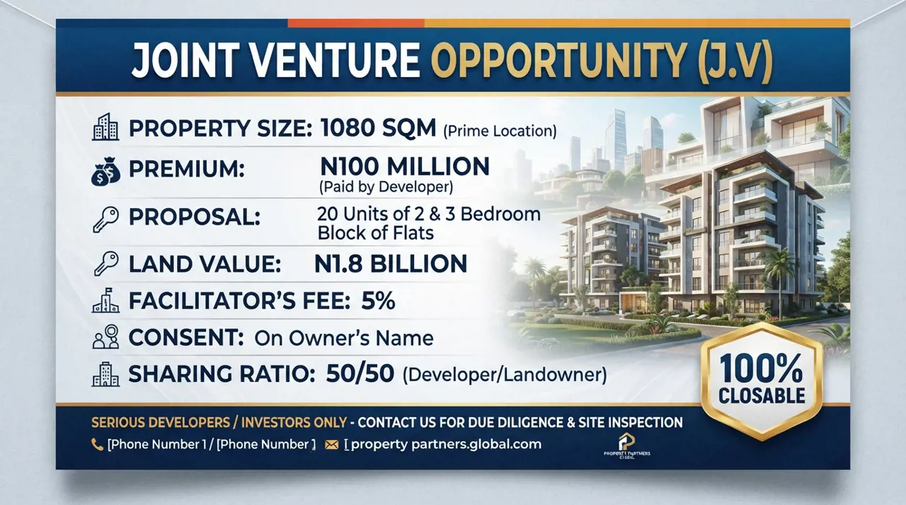 Joint Venture opportunity: Facing Freedom Way Lekki