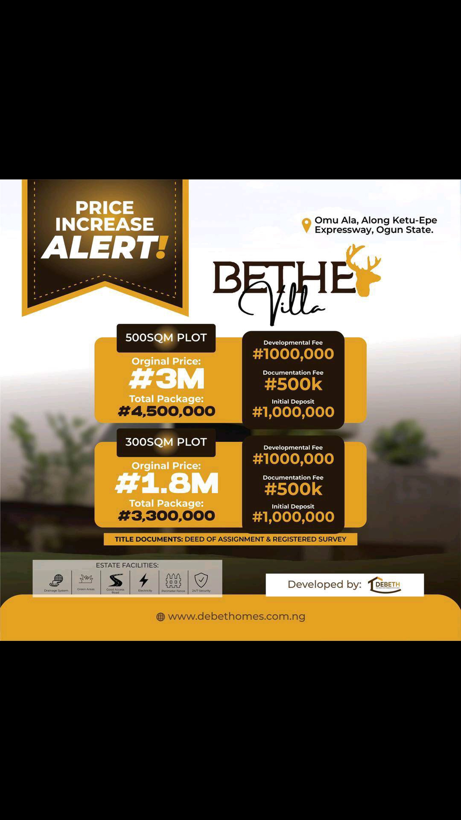 LAND SUITABLE FOR 3 BEDROOM DUPLEX IN OGUN STATE